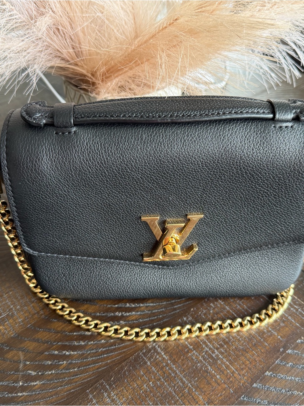 Louis Vuitton Black Crossbody with Gold LV Logo and Chain